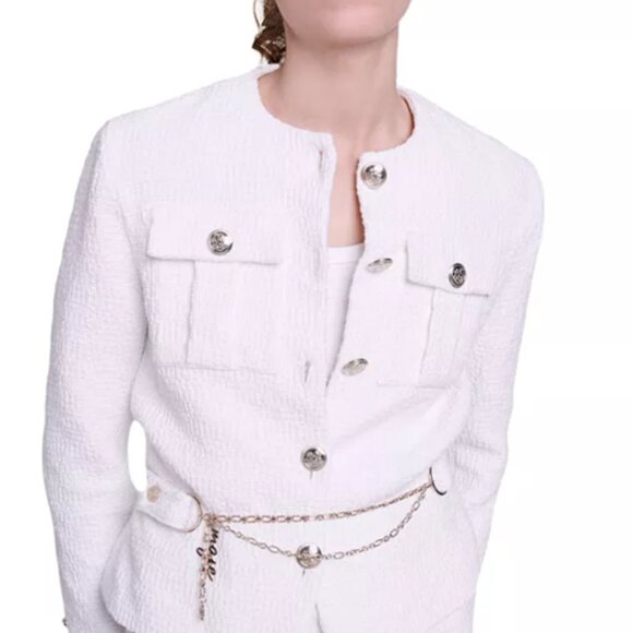 Maje white Valasila Tweed Belted Jacket Sz 38 /US size 6 new with tags - Picture 1 of 17